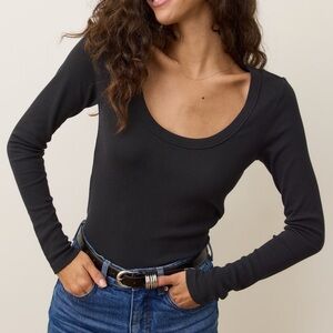 NWT Marine Layer Women’s Lexi Rib Sun-In Longsleeve Scoop Tee Black XS